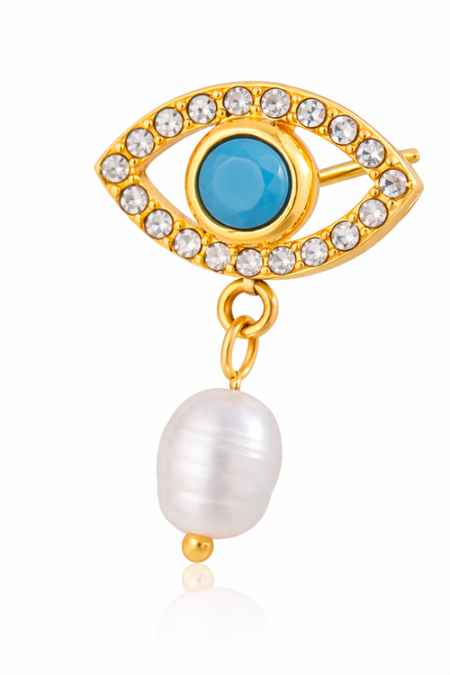 18k Stainless Steel  Evil Eye Pearl Drop Earrings (LSSG-ED6)