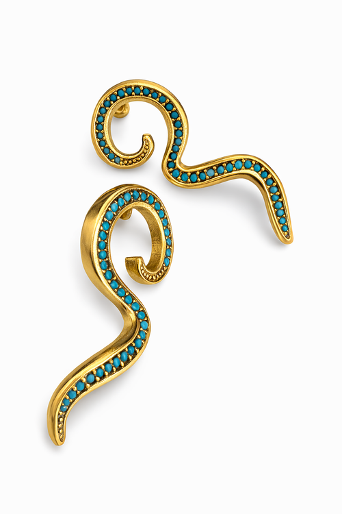 18K Brass Gold Plated Swirl Turqouise Earrings LSSGE230