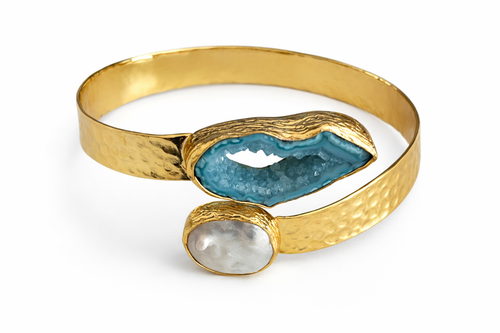 18K Brass Gold Plated Druzy Pearl Bangle LSSG224