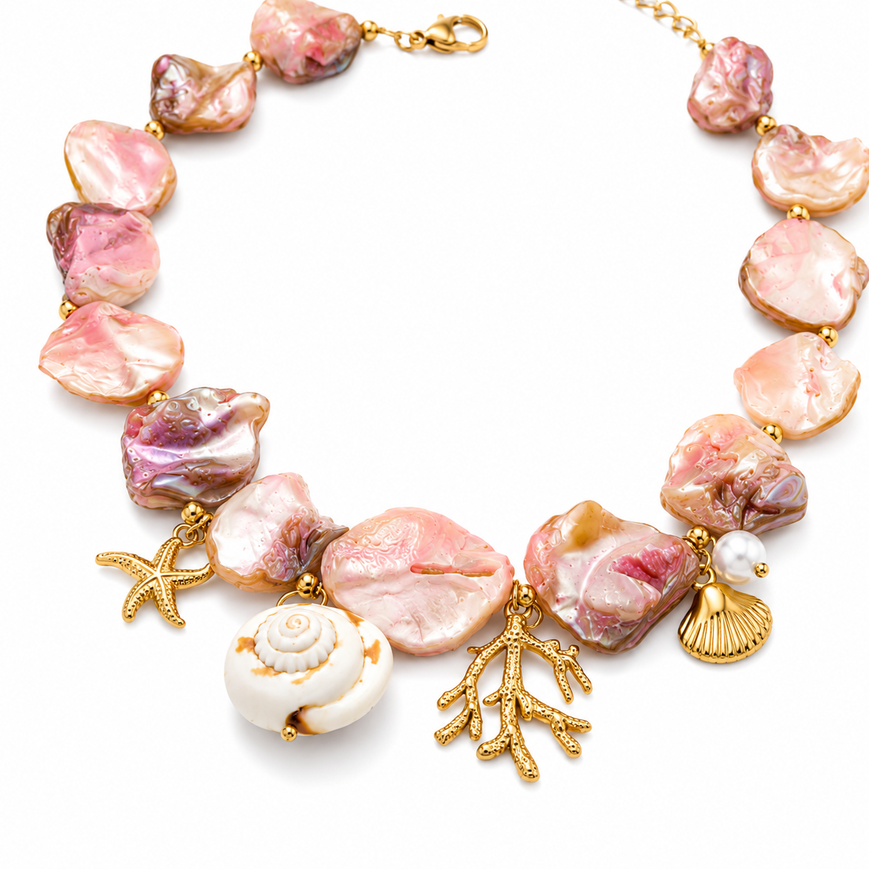 LSSGN372 Pink Coastal Charm Necklace