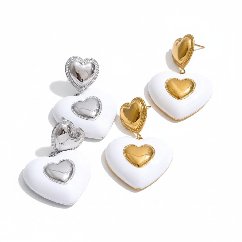 18K Stainless Steel Enamel Heart Earrings LSSGE269