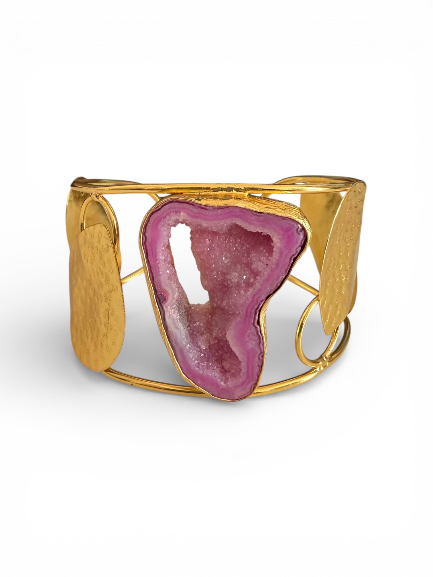 18K Brass Gold Plated Bangle with Pink Druzzy LSSG225