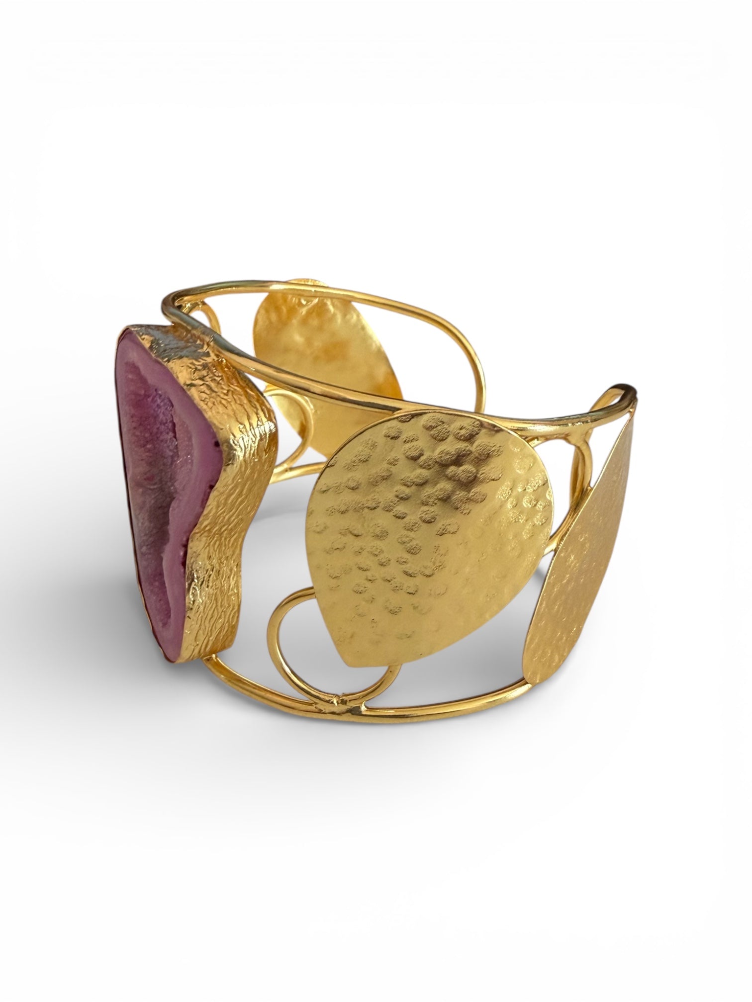 18K Brass Gold Plated Bangle with Pink Druzzy LSSG225