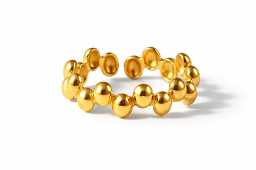 Lyza Jewels, LLC 18k gold plated stainless steel adjustable ring with mini oval bubble design.