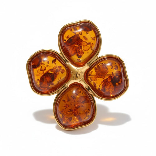 Lyza Jewels, LLC gold-tone adjustable ring with four amber-colored resin floral petals, LSSGR264