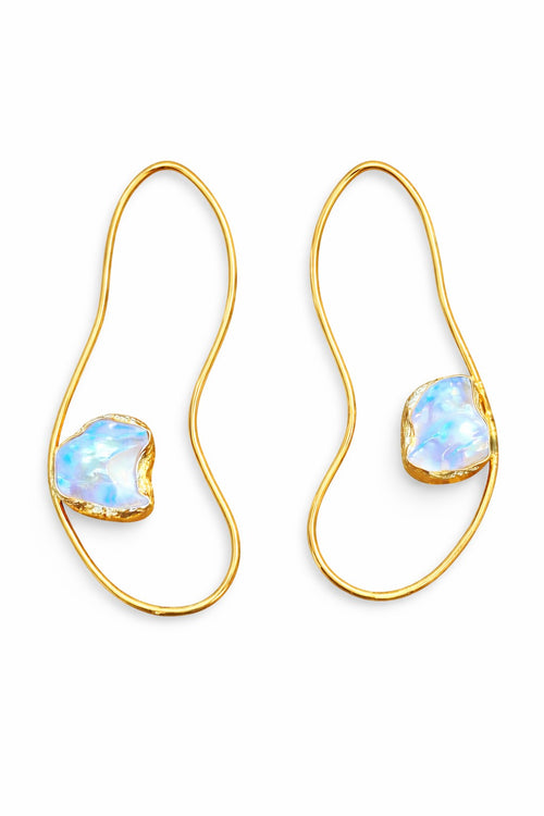 Lyza Jewels, LLC gold-plated brass earrings with irregular white gemstones, abstract design.