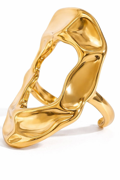 Lyza Jewels, LLC 18k gold plated stainless steel abstract hammered O shaped adjustable ring.