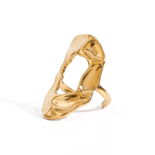 Lyza Jewels, LLC 18k gold plated stainless steel abstract hammered O-shaped adjustable ring.