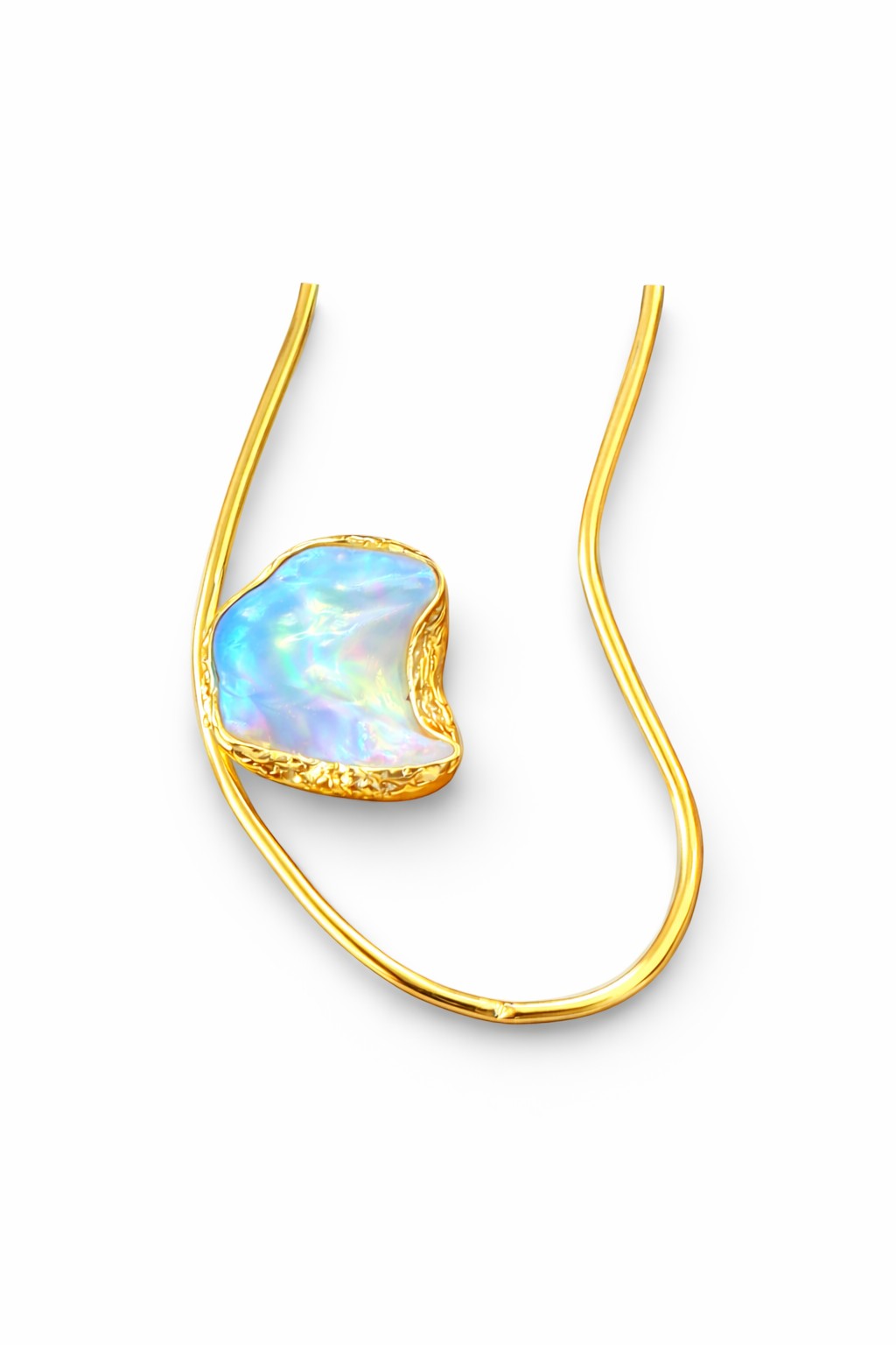 Lyza Jewels, LLC 18K gold plated brass necklace with a unique white opal gemstone. Elegant and timeless design.