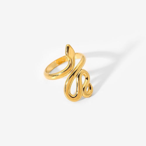 Lyza Jewels, LLC adjustable gold stainless steel snake ring with a polished finish.