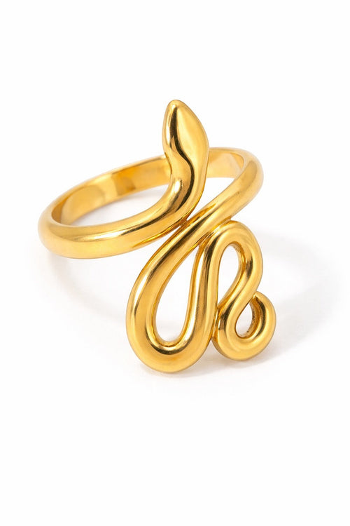 Lyza Jewels, LLC adjustable gold stainless steel snake ring with a polished finish.