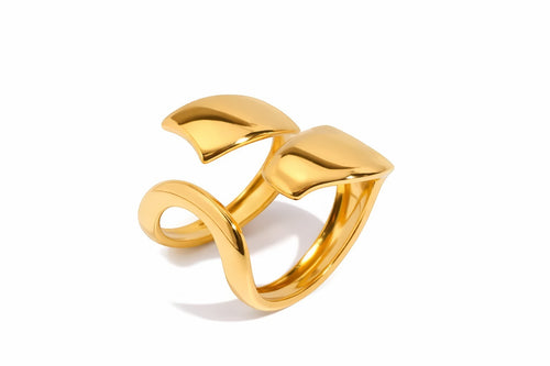 Lyza Jewels, LLC gold stainless steel adjustable claw ring with a modern, open design.