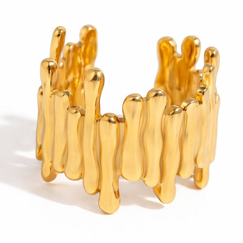 Lyza Jewels, LLC 18k gold stainless steel asymmetrical geometric ring with adjustable sizing and water-resistant finish.