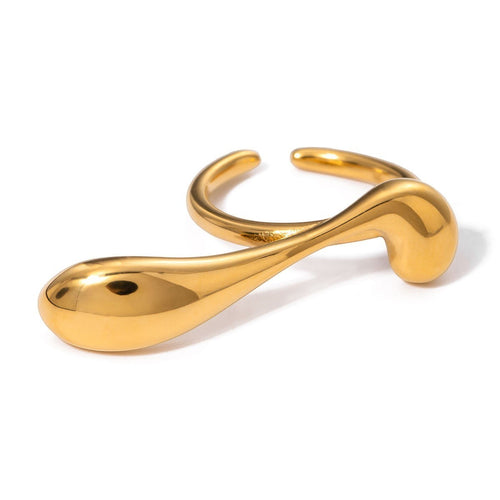 Lyza Jewels, LLC 18k gold stainless steel wavy adjustable ring with a teardrop shape accent.
