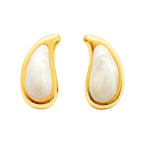 Lyza Jewels, LLC 18K gold-toned stainless steel teardrop studs with mother-of-pearl inlay.