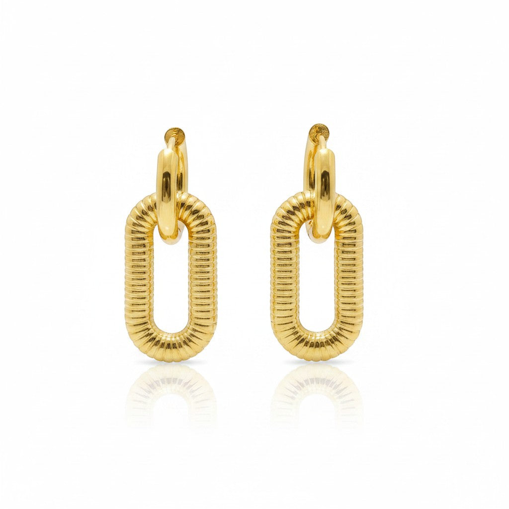 Lyza Jewels, LLC gold textured oval link drop earrings with ribbed detail