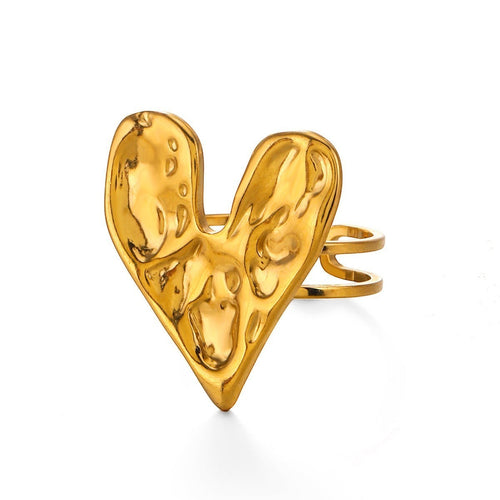 Lyza Jewels, LLC 18k gold stainless steel adjustable hammered heart ring with textured finish.
